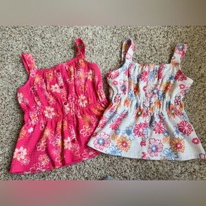 Falls Creek Girls Floral Smocked Tank Tops - Hot Pink & White